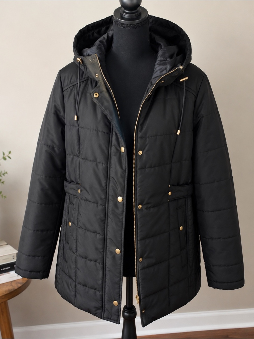 D.e.t.a.i.l.s Black Hooded Waterproof Puffer Coat XL